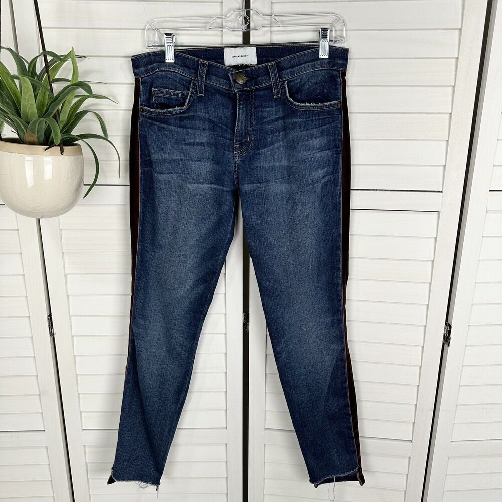 Current Elliott Abthro 27 Stiletto Mid Townie Skinny Jean Step Hem Velvet Stripe
